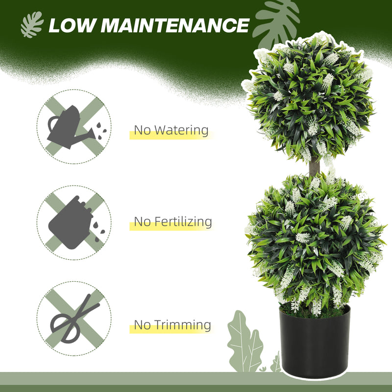 Set of 2 Artificial Ball Trees with White Lavender Flowers 70cm by HOMCOM