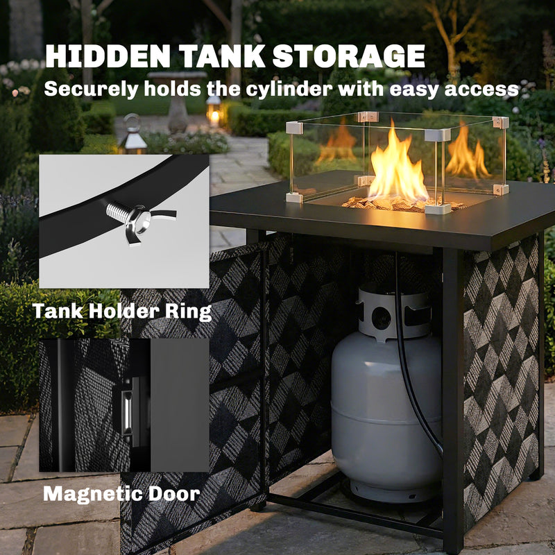 Gas Fire Pit Table with Glass Wind Guard for Warm Garden Gatherings and Coffee Table Use 40,000BTU Black