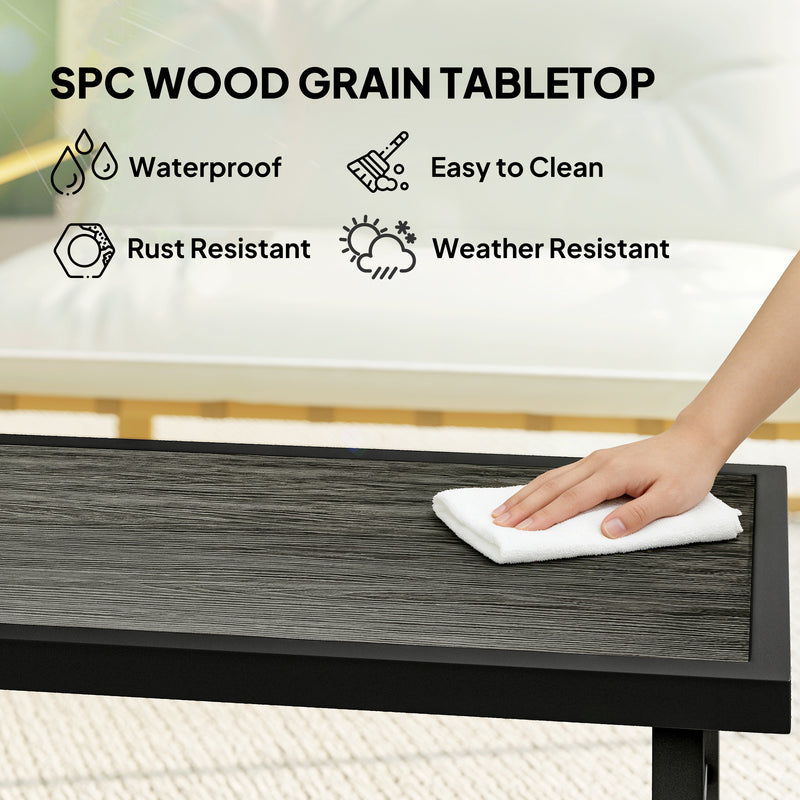 Outdoor Coffee Table with Spacious Wood Effect Top for Garden or Patio Dark Grey
