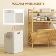 Bathroom Laundry Cabinet with Two Removable Sorting Baskets and Shelves Natural Cream AOSOM