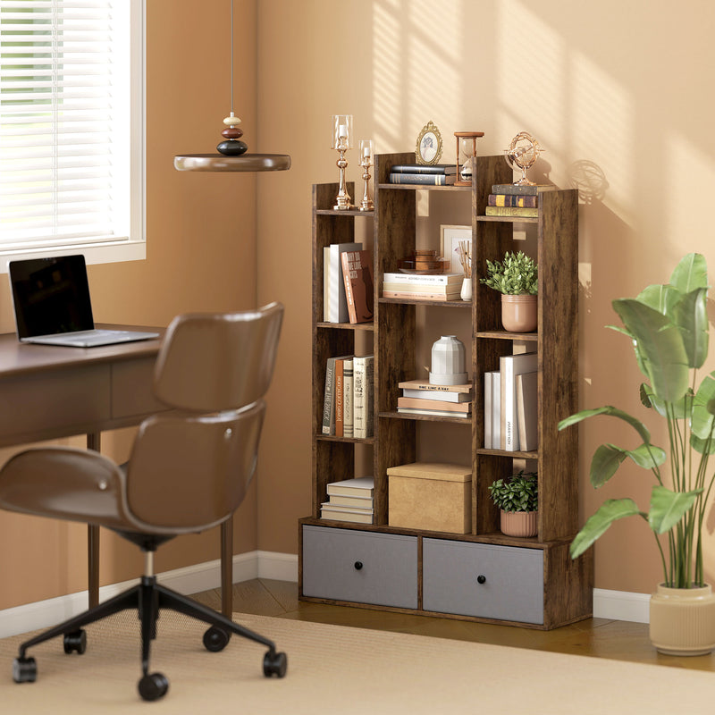 12 Shelf Storage Unit With Drawers For Home Office Or Bedroom Organisation Brown AOSOM