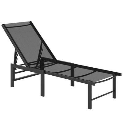 Adjustable Sun Lounger for Outdoor Relaxing with Breathable Seat and Steel Frame, Black Outsunny