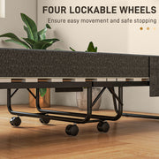Single Folding Bed with Steel Frame and Wheels Black and Grey by HOMCOM