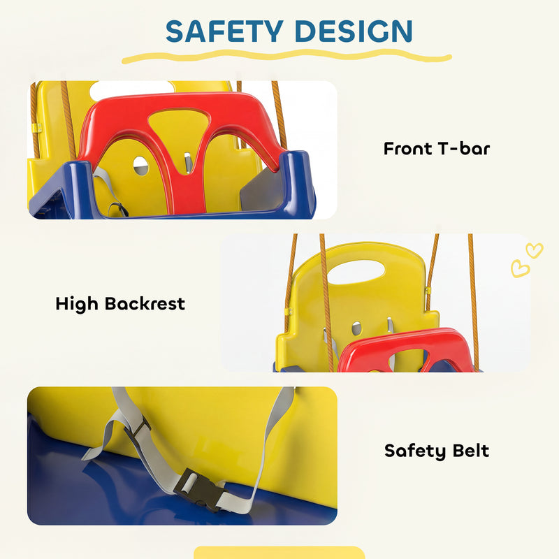 Kids Swing Seat With Adjustable Ropes and Safety Harness for Garden or Indoor Use Multicolour AOSOM
