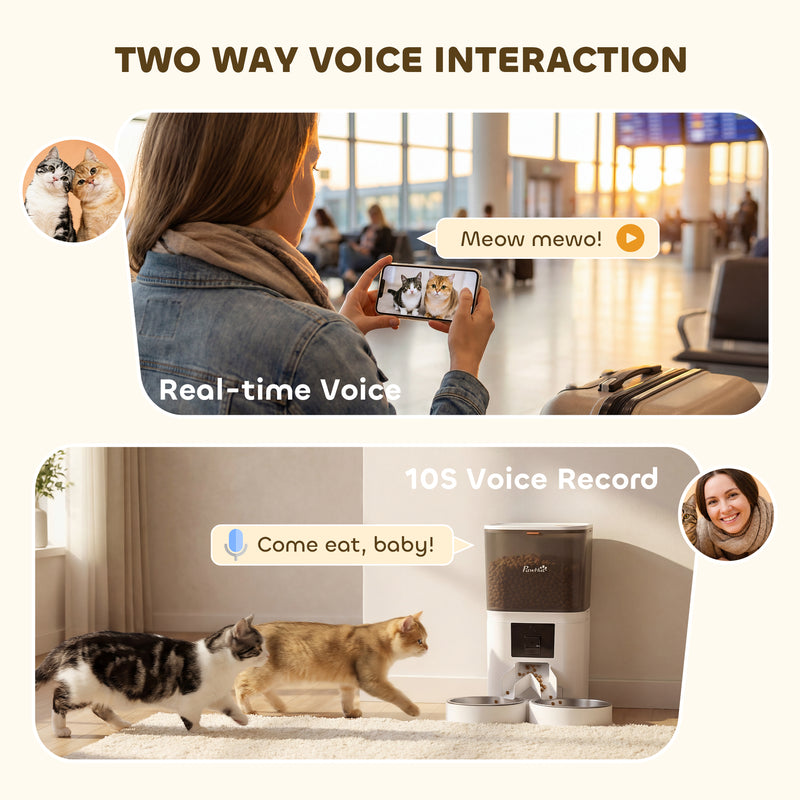 Automatic Cat Feeder for Two Cats with App Control and Camera for Scheduled Feeding White AOSOM