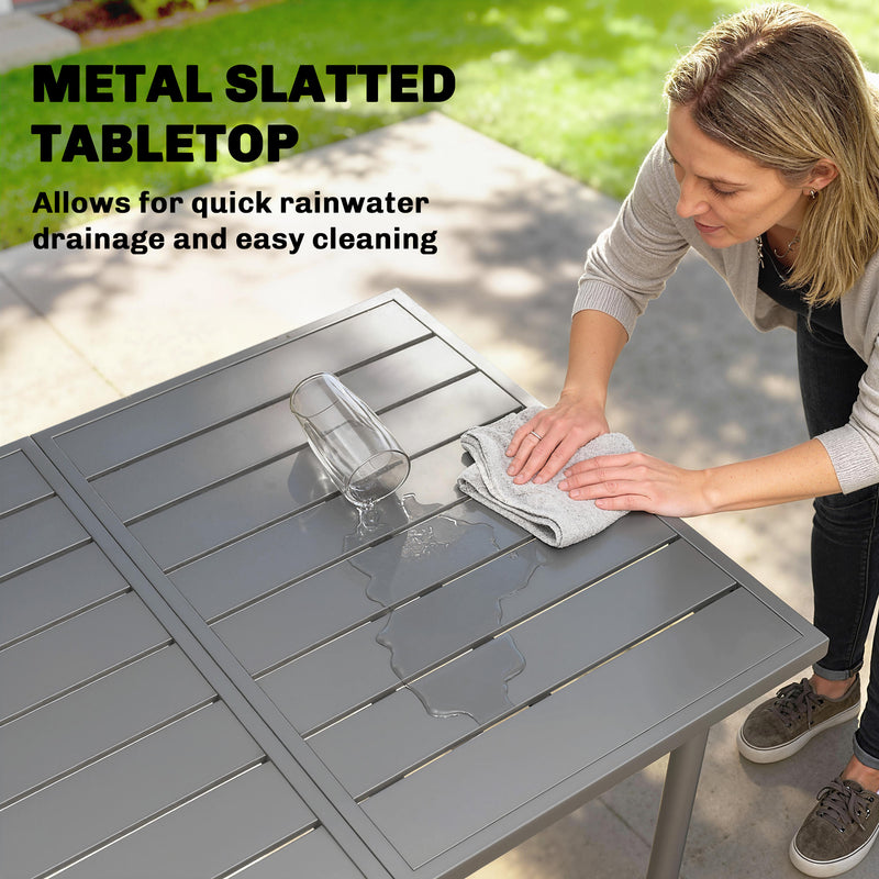 Garden Dining Table for 6 with Weatherproof Metal Frame and Easy Clean Slatted Top Dark Grey