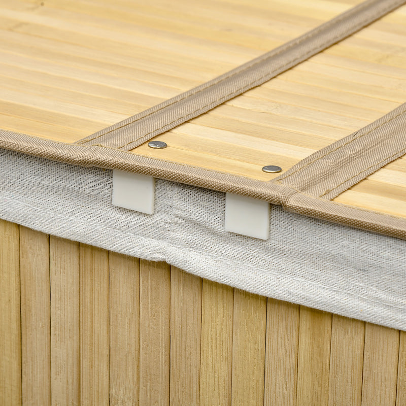 100 Litre Bamboo Laundry Basket with Lid and 2 Sections Removable Lining, Natural