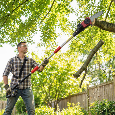 Cordless Pole Chainsaw for Safe Tree Pruning and High Branch Trimming Black AOSOM