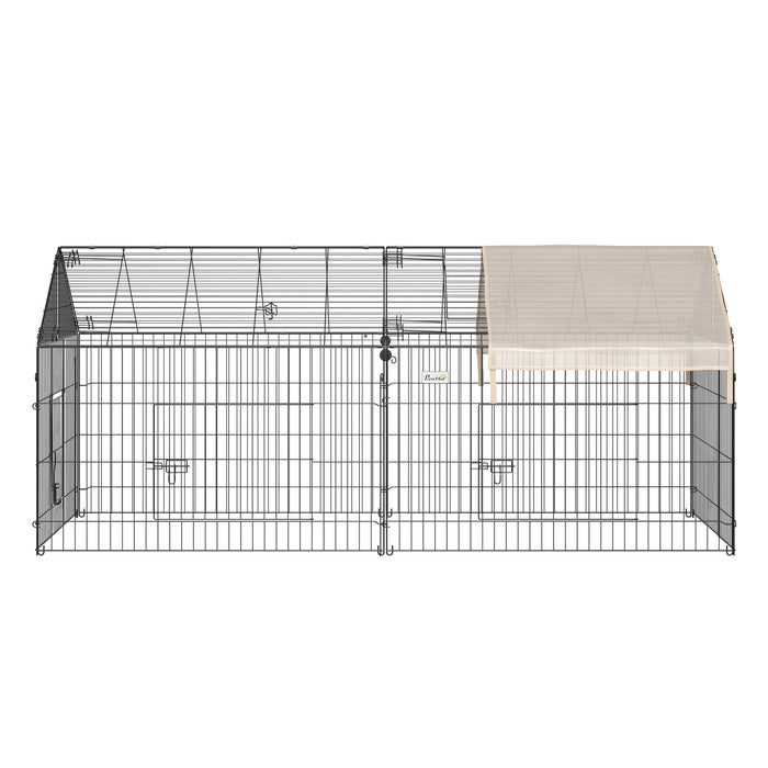 Large Metal Rabbit Run and Guinea Pig Playpen 220 cm Pet Cage in Beige by PawHut
