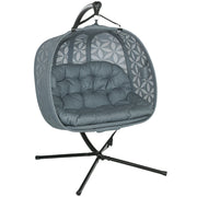 Double Hanging Egg Chair with Stand Comfy Cushion and Cup Holders Charcoal Grey by Outsunny