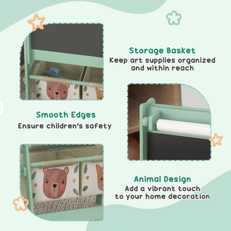 Kids Table and Chair Set with Easel and Storage Baskets for Creative Play, Green