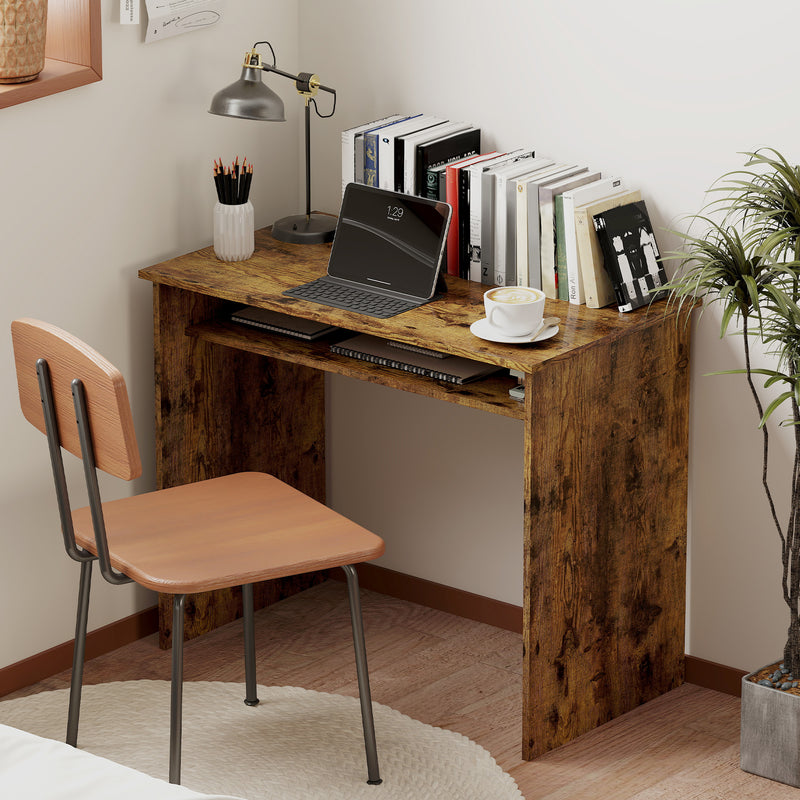 Wood Effect Work Desk With Storage Shelf Ideal For Home Office Or Study, Brown