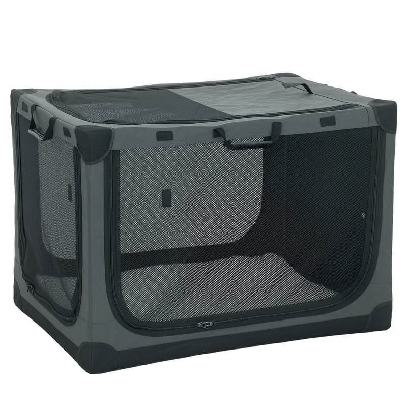 Foldable Dog Crate for Travel and Home with Mesh Panels and Washable Pad Army Green AOSOM