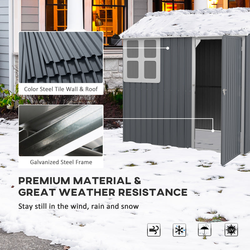 Dark Grey 7 x 6ft Galvanised Garden Shed with Window and Secure Latch by Outsunny