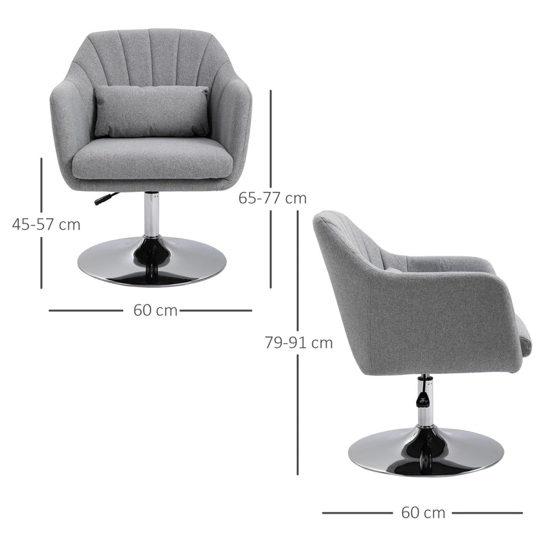 Swivel Accent Chair with Adjustable Height and Lumbar Support for Home Office Light Grey