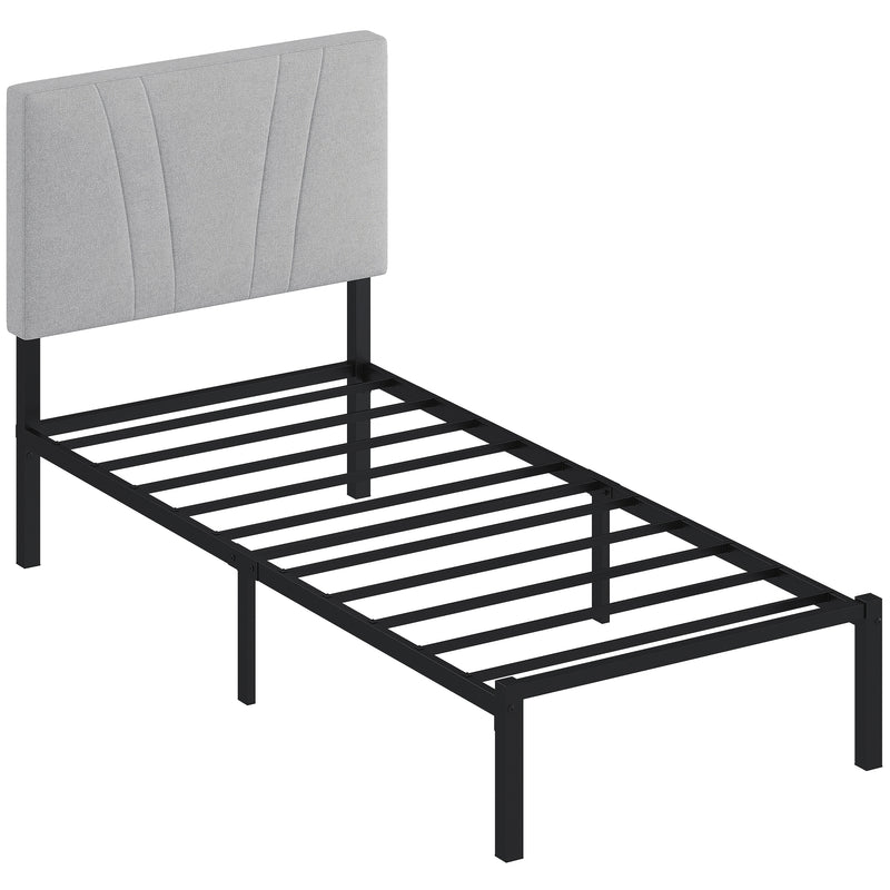 Single Bed Frame with Padded Headboard and 26 cm Underbed Storage Space Black Homcom