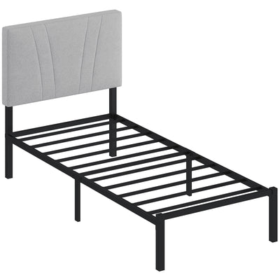 Single Bed Frame with Padded Headboard and 26 cm Underbed Storage Space Black Homcom