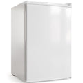White 84.8L mini freezer, front three-quarter studio view