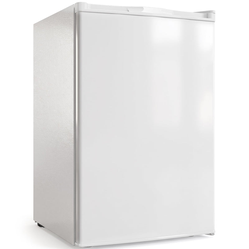 White 84.8L mini freezer, front three-quarter studio view
