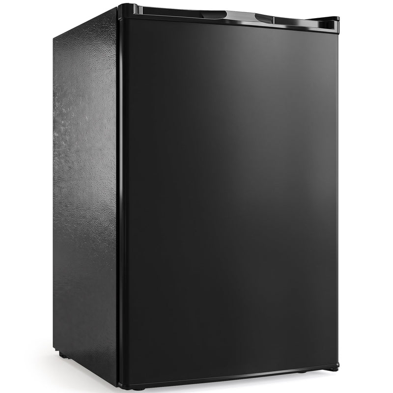 Black 84.8L mini freezer, front three-quarter studio view