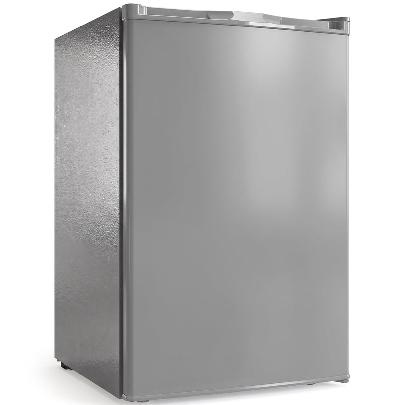 Grey 84.8L mini freezer, front three-quarter studio view
