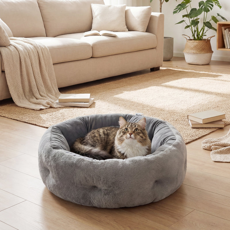 Cat Bed with Reversible Cushion for Year Round Comfort and Support Grey AOSOM