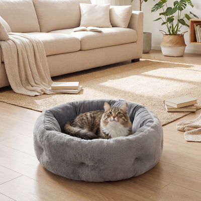 Cat Bed with Reversible Cushion for Year Round Comfort and Support Grey AOSOM
