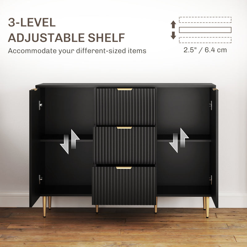 2 Door Sideboard with 3 Drawers and Adjustable Storage Shelves for Home Organisation Black