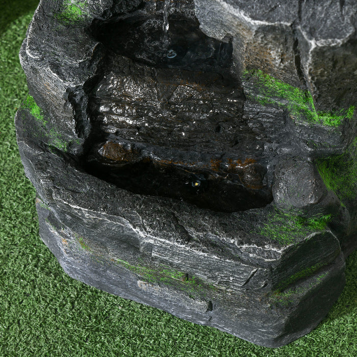 Dark Grey Garden Water Feature with LED Lights for Outdoor Decor by Outsunny