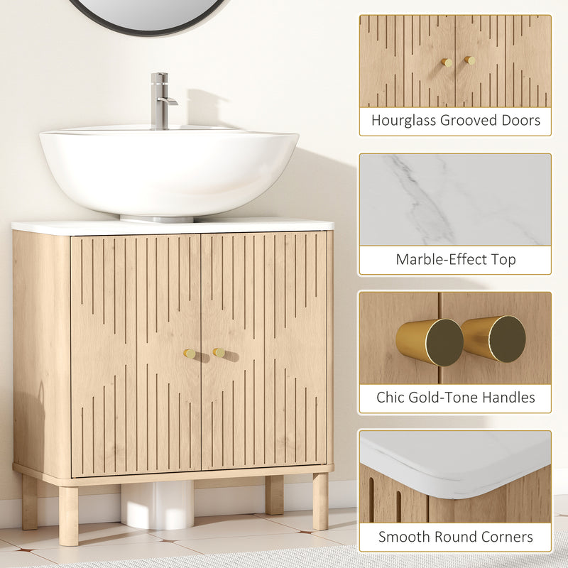 Under Sink Bathroom Cabinet for Pedestal Basin with Storage Shelf Space Oak