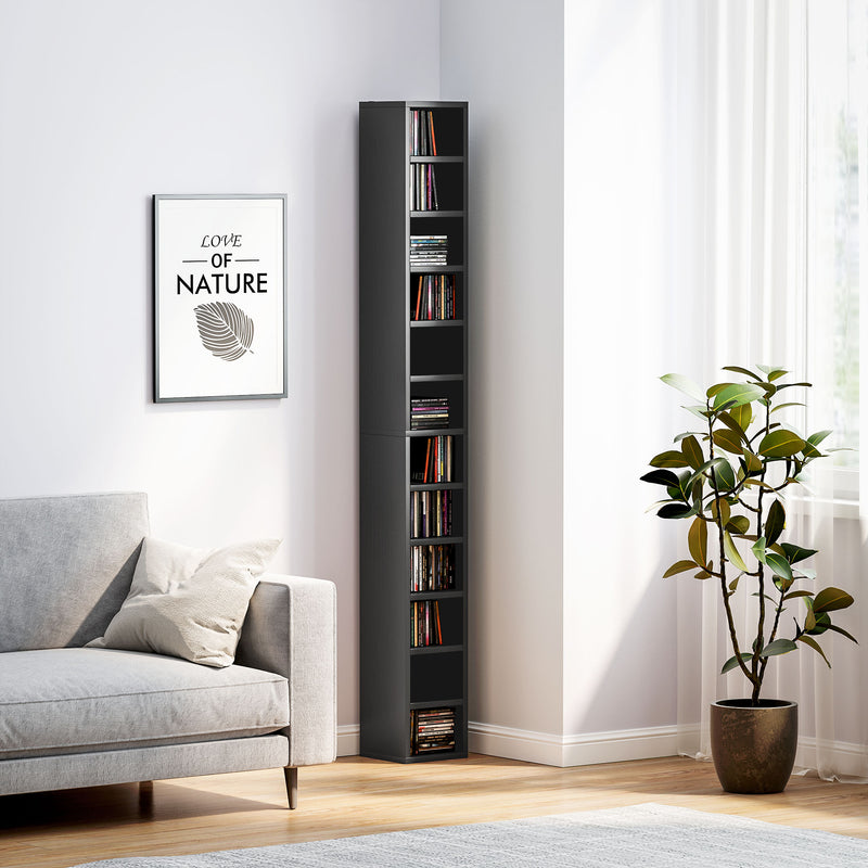 Tall Black CD Storage Tower Holds 204 Discs Slim Media Shelf Unit by HOMCOM