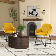 Velvet Plisse Back Accent Chair With Cushioned Seat For Living Room or Bedroom Yellow