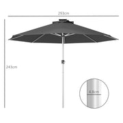 Grey 3m Garden Parasol with Solar LED Lights for Shaded Outdoor Seating