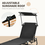 Black Folding Sun Loungers Set of 2 Adjustable Backrests and Face Canopies for Outdoor Use Black Outsunny