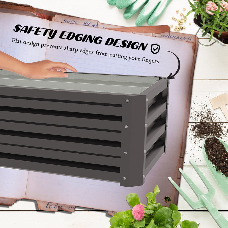 Set of Two Large Steel Raised Garden Planter Boxes Ideal for Vegetables, Dark Grey
