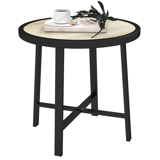 Round Small Garden Table 50.5cm Outdoor Side Table with SPC Tabletop and Metal Frame by Outsunny