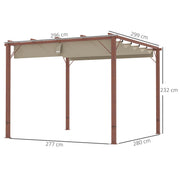 3 x 3 m Retractable Roof Pergola with Natural Wood Finish for Garden and Patio by Outsunny