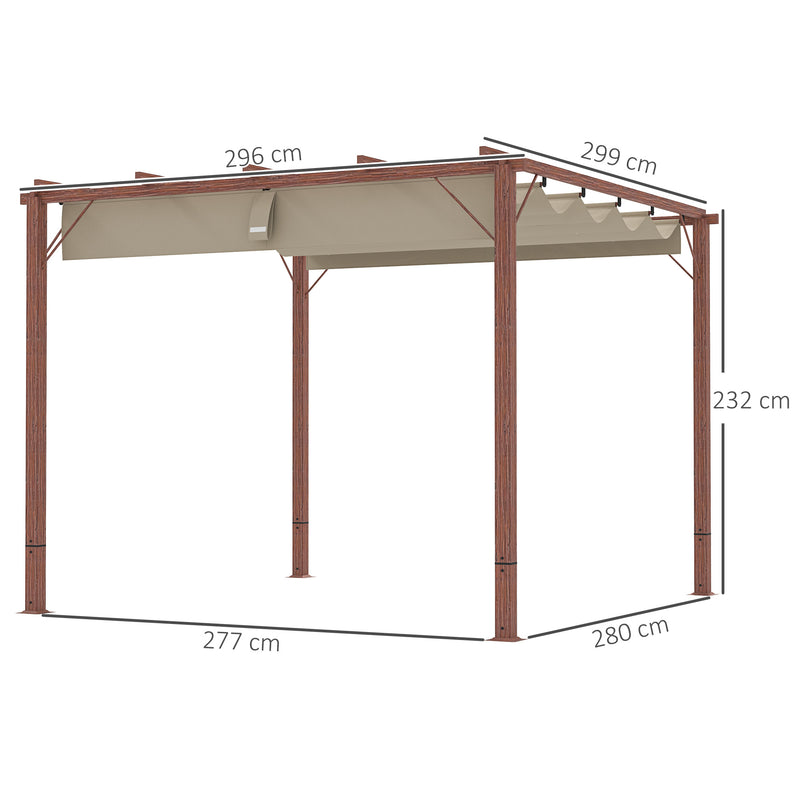 3 x 3 m Retractable Roof Pergola with Natural Wood Finish for Garden and Patio by Outsunny