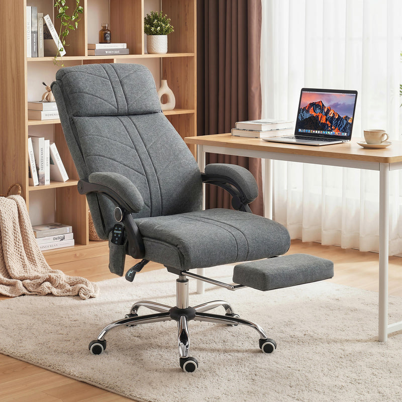 Massage Office Chair with Lumbar Heat and Adjustable Support for Home Working Grey AOSOM
