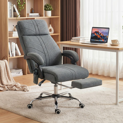 Massage Office Chair with Lumbar Heat and Adjustable Support for Home Working Grey AOSOM