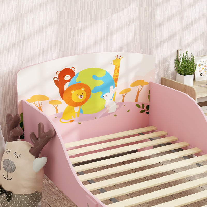 Cute Animal Themed Toddler Bed with Safety Rails 143 x 77 x 60cm by AIYAPLAY