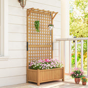 Wooden Raised Garden Planter with Trellis for Climbing Plants and Vegetables Yellow Outsunny