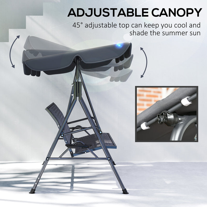 Grey 3 Seater Garden Swing Chair with Adjustable Canopy and Rattan Seat by Outsunny
