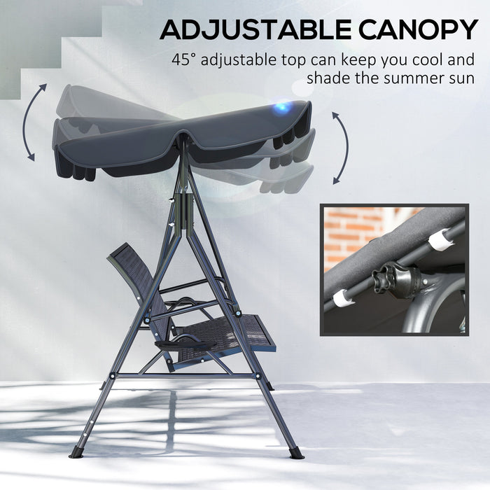Grey 3 Seater Garden Swing Chair with Adjustable Canopy and Rattan Seat by Outsunny