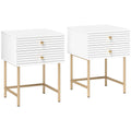 Set of Two White and Gold Bedside Tables with Gold Legs Elegant Design by HOMCOM