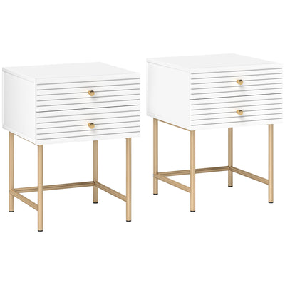 Set of Two White and Gold Bedside Tables with Gold Legs Elegant Design by HOMCOM
