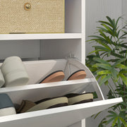 Shoe Storage Cabinet With Flip Doors Holds 16 Pairs Space Saving Design White