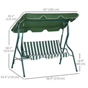 Green 3 Seater Garden Swing Chair With Adjustable Canopy For Relaxing Outdoors