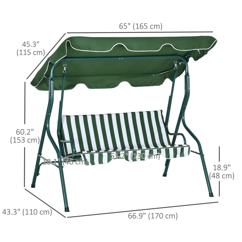 Green 3 Seater Garden Swing Chair With Adjustable Canopy For Relaxing Outdoors