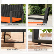 Rattan Garden Bench for Two with Padded Cushion and Steel Frame Black Outsunny